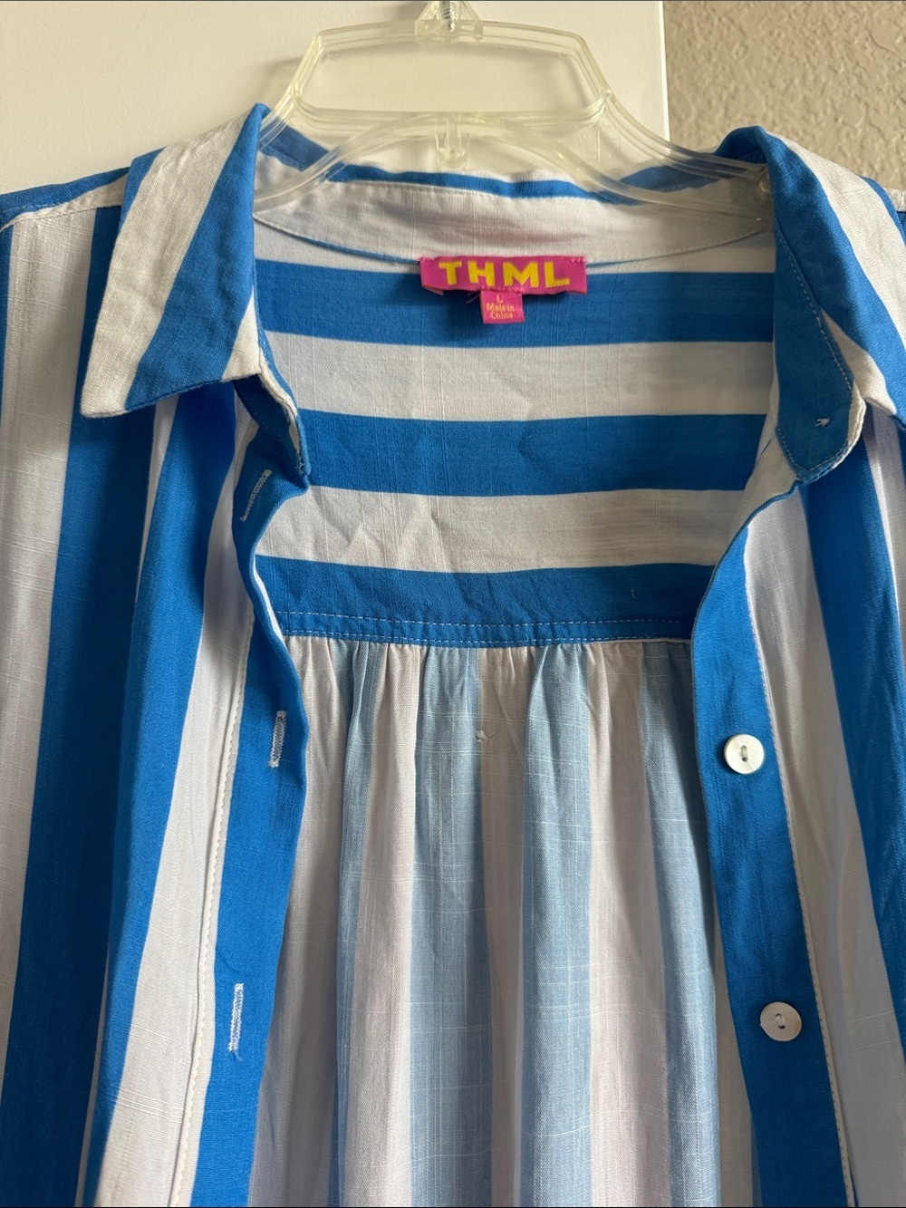 THML Blue and White Striped Button-Down Shirt Dress - Picture 6 of 6